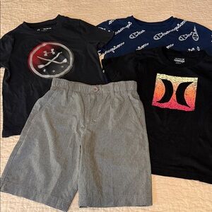 Boys Size 7 Graphic Tees & Shorts Bundle - Under Armour, Champion, Hurley